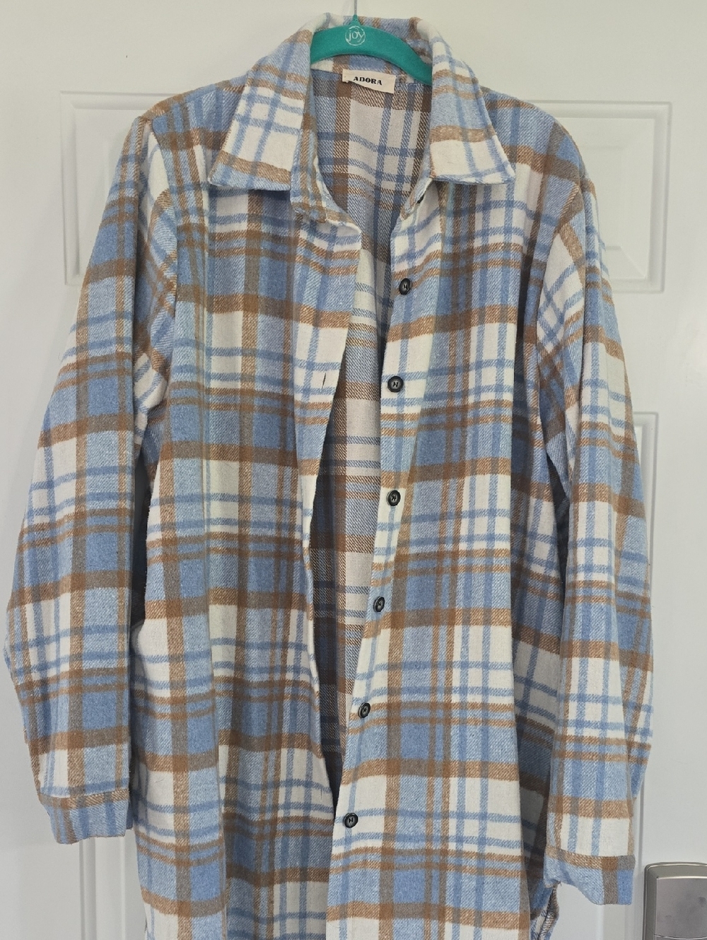 ADORA Plaid Button-Up in Blue, Brown & Cream